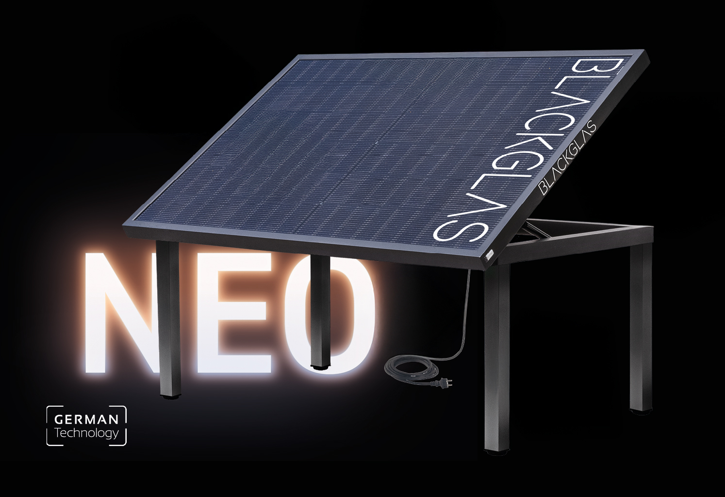Photovoltaik-Gartentisch - BLACKGLAS SolarTisch NEOgalaHQ SW